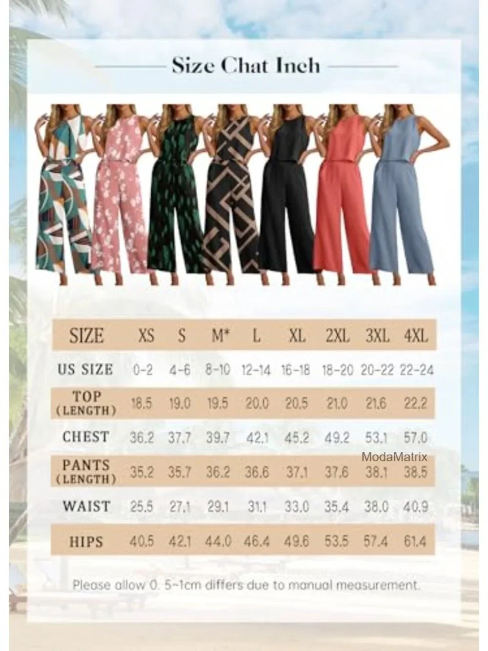 Women's 2 Piece Outfit Set Sleeveless Crop Top Wide Leg Pants with Pockets